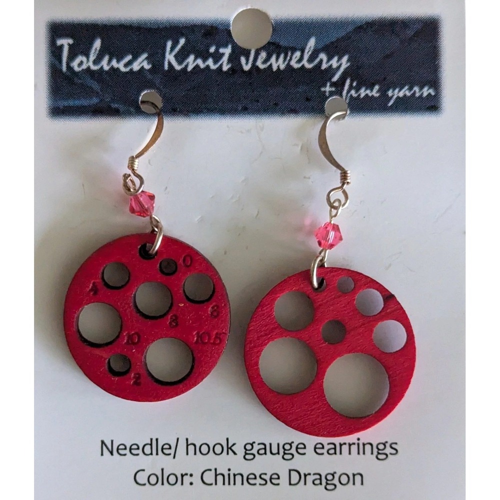 Toluca Knit Jewelry Needle Hook Gauge Earrings Chinese Dragon‎ Red Wood